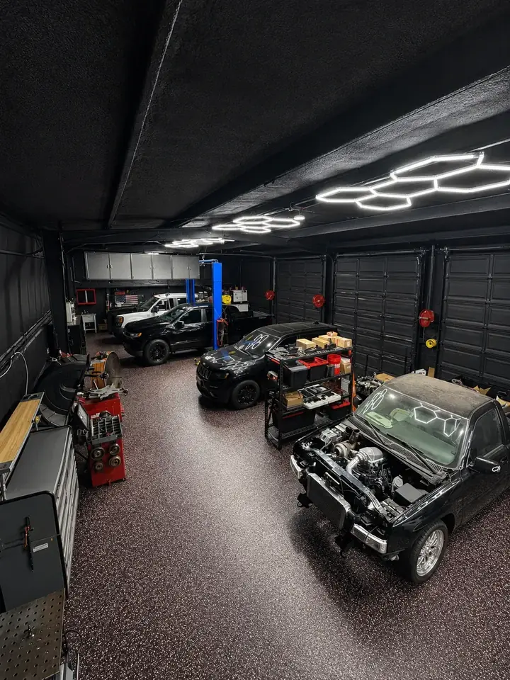 Inside the Unmatched Performance truck and diesel shop in Huffman Texas